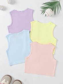 SHEIN Sparklyn Tween Girls' Casual Solid Color Knit Ribbed Tank Top - Multicolor - View 2