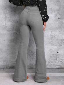 SHEIN Tall Jeans en denim évasé avec poches pour femmes - Gris pâle - Voir 2