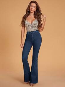 Quần jean denim ống loe có túi dành cho nữ - Màu xanh hải quân - Xem 3