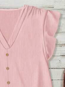Rusticease Áo kiểu nữ cổ chữ V màu trơn, thích hợp cho mùa hè. - Hồng - Xem 3