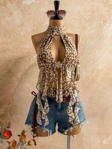 Soleia Bộ jumpsuit nữ cỡ lớn gợi cảm họa tiết da báo, cổ chữ V khoét sâu, hở lưng, thích hợp cho tiệc tùng, Giáng sinh, hẹn hò, hộp đêm, bãi biển, du thuyền, tiệc trà chiều, phong cách Bohemian, Boho, kỳ nghỉ. - Nhiều màu - Xem 2