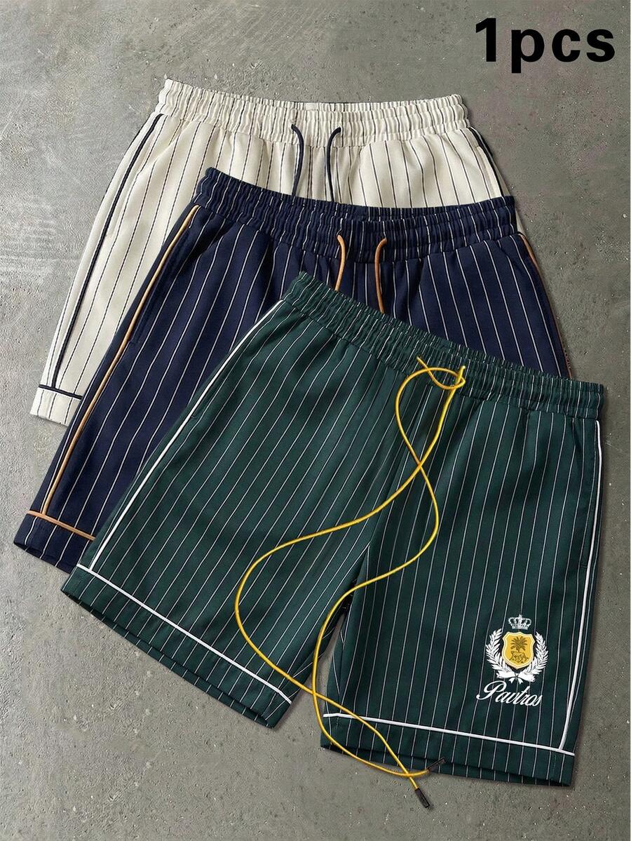 PAVTROS 复古学院风及街头风男士弹力腰抽绳短裤，条纹编织面料，辨识度高，复古百搭，轻盈舒适，打造学院风，适合精致休闲的都市通勤，男女皆宜，日常休闲、购物、轻度运动、街头风、返校季、音乐节、时尚派对、情侣装、节日礼物、男友礼物。 - 綠色 - 查看 1