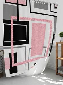 1pc/4pcs Geometric Multifunctional Decorative Bathroom Waterproof Shower Curtain With 12 Hooks, 1pc U-Shaped Rug And 1pc Round Toilet Cover For All-Around Bathroom Decoration Fall Decor Bathroom Accessories Back To School - Multicolor - View 13
