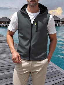 Manfinity Homme 男士连帽拉链休闲百搭日常背心 - 淺灰色 - 查看 2