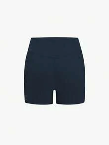 Dark Blue Athletic Shorts For Tween Girls, Featuring A Creative Paneled Construction With Functional Side Pockets, Made From High-Stretch Comfortable Fabric For Unrestricted Movement, Ideal For Cycling, Jogging, Yoga Sessions, And Versatile Training Activities - Navy Blue - View 4