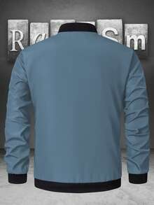 Manfinity Homme Men's Zipper Casual Versatile Daily Wear Long Sleeve Jacket - Dusty Blue - View 5