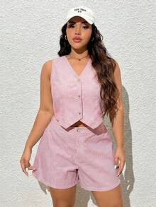 Comfortcana Bộ áo vest và quần short kẻ sọc đỏ cỡ lớn, trang phục thường ngày mùa hè cho lễ tốt nghiệp, tựu trường, trang phục giáo viên mùa thu/đông. - Đỏ - Xem 12