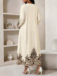 SHEIN Lady 女士优雅佩斯利印花宽松度假连衣裙，翻领设计，适合春秋季穿着 - 彩色 - 查看 2