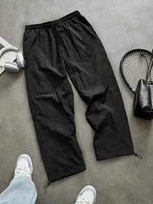 Sport MetroGents 男士十字图案抽绳腰宽松运动裤 - 黑色 - 查看 3