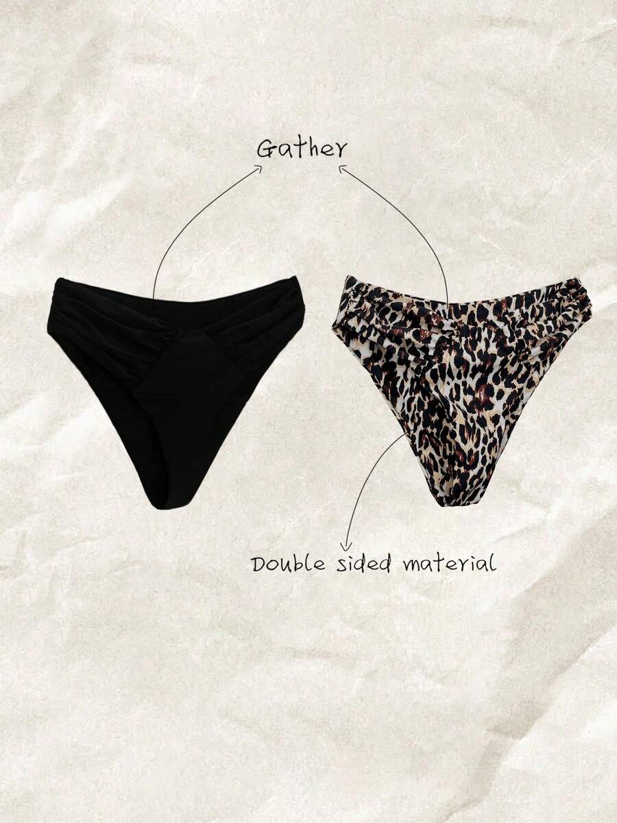 Elavelle Women's Random Print Ruched High Cut Bikini Bottom, Spring/Summer - Multicolor - View 1