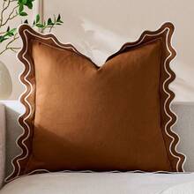 18X18inch Matte Black And White Wavy Embroidered Outdoor Pillow Cover, Waterproof Material, 18x18inch Beautiful Decorative Pillow, Suitable For Sofas, Porches And Patio Furniture. - Coffee Brown - View 6