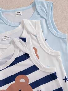 Souflis Souflis 3件套男婴夏季藏蓝色可爱小熊印花连体衣 - 彩色 - 查看 4