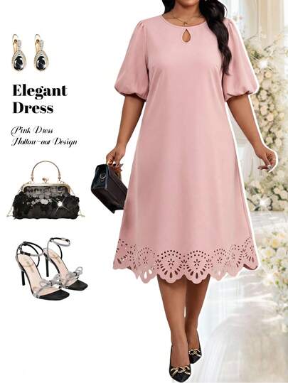 Fleurora 大码女式圆领纯色休闲派对连衣裙