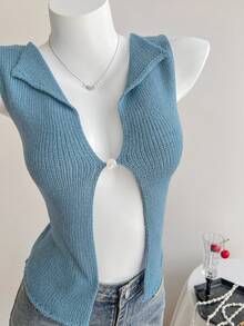 Elamini Sexy Knitted Tank Top For Beach Vacation, Women's Knitted Top For Summer - Blue - View 4