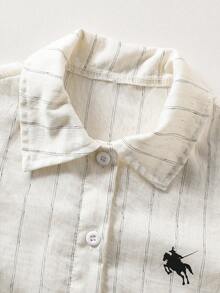 SHEIN Genkimix Kids Áo sơ mi dài tay thêu họa tiết mới năm 2025 dành cho bé gái, kiểu dáng thường ngày cho mùa thu. - trắng - Xem 4