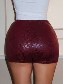 Chiquease Women's PU Leather Casual Versatile Date & Travel Skort - Burgundy - View 2