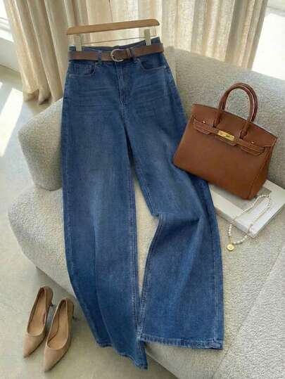 Pantalón Mezclilla Stretch Mujer Corte Wide Leg Cintura Alta