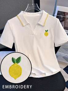 Resyla Blusa de uso diario versátil con bordado de limón para mujer - Multicolor - Ver 3