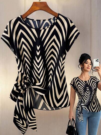 GlowEve CURVE Camisa Casual de Manga Curta com Estampa Floral Popular para Mulheres Plus Size