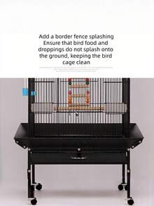 68-Inch Forged Iron Large Bird Cage With Game Top Cover, Parrot Flight Cage, Featuring A Roller Bracket And Base Plate. Suitable For Parrots, Lovebirds, Cocktail Parrots, Long-Tailed Parrots, Collared Parrots, Etc. Black Color. - Black - View 2