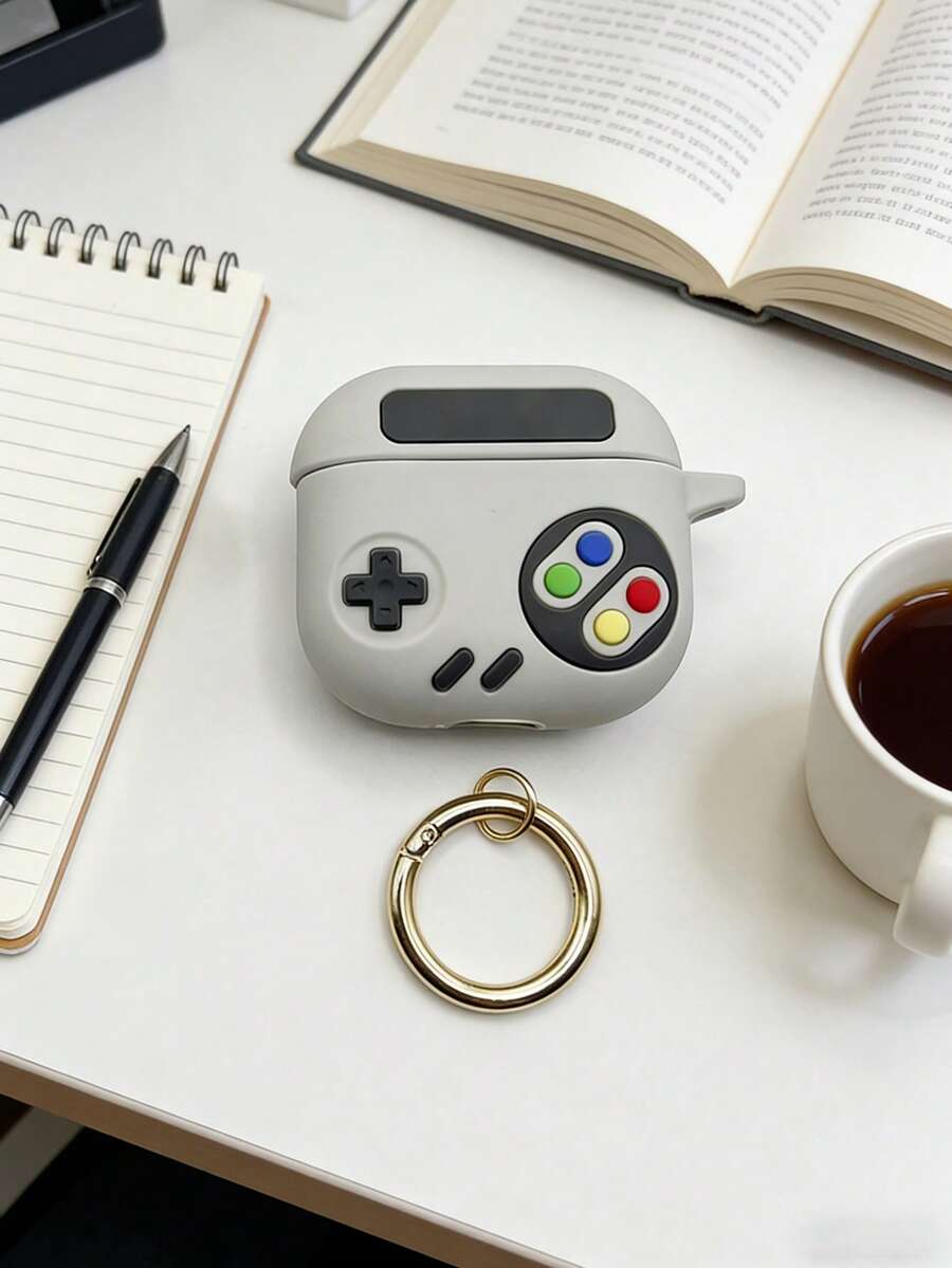 父亲节复古游戏机硅胶保护套，适用于无线耳机 - 兼容大多数第三代/Pro TWS耳机（超薄贴合） - 可爱游戏防震保护套，送给游戏玩家的独特礼物 - 白色 - 查看 1