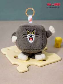 TOM & JERRY 1 buah Gantungan Kunci Bentuk Persegi Khusus POKOJA LAND, Hiasan Gantung Boneka Karakter Kartun, Boneka Hewan Lembut Non-Plush untuk Ransel, Dompet, Hadiah Unik untuk Penggemar di Hari Ulang Tahun atau Hari Jadi - Grey - View 1