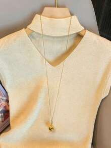 Resyla Women's Solid Color Hollow Out Fitted Elegant Comfortable Short Sleeve Sweater - Khaki - View 5
