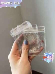 SHEIN 100 个 PVC 透明可重复密封珠宝袋，带拉链，抗氧化，防止失去光泽，用于存放耳环、项链、珠宝、小礼品、配饰派对礼品袋，透明拉链袋防氧化珠宝包装袋（珠宝）收纳盒 - 無色 - 查看 3