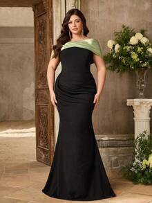 Aureia Plus Size Elegant Minimalist Off Shoulder Pleated Fitted Fishtail Hem Formal Gown For Wedding Party Formal - Multicolor - View 7