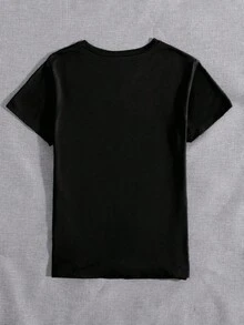Women's T-Shirts. Printed T-Shirt With The Word "Teacher" In The Center And Around It A Heart-Shaped Pencil, An Apple And A Phrase At The Top And Bottom: "Teaching Is A Job Of..." - 黑色 - 查看 2