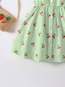 SHEIN Casuvi Kids Đầm mùa hè thời trang mới cho bé gái, cổ polo, hở lưng, thắt eo, kiểu dáng ngọt ngào, thích hợp cho kỳ nghỉ, đầm dự tiệc cho bé gái. - màu xanh lá - Xem 6