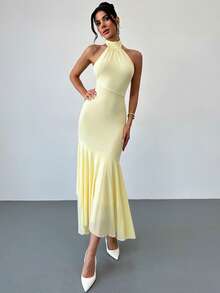 Firerie 女士优雅浪漫情人节约会派对度假飘逸长款雪纺连衣裙 - 淡黃色 - 查看 8