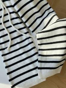Comfortcana Plus Size Women Drawstring Waist Striped Casual Versatile Daily Wear Knit Pants - White - View 7