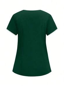 TaskEZ 2pcs V-Neck Short Sleeve Top And Pants Uniform Set, Cleaning Service Outfit - Dark Green - View 6