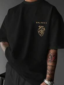 Manfinity Men's Casual Letter Print T-Shirt, Summer - Black - View 2