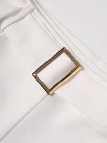 Elenzga 女士优雅白色短裤，撞色滚边，腰带设计，休闲度假短裤 - 白色 - 查看 6