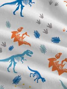 Set de 2 piezas de chaleco y pantalones cortos con cuello redondo para niños pequeños, estampado de dinosaurio todo sobre, estilo minimalista de ropa urbana, adecuado para deportes al aire libre y uso diario, primavera/verano/otoño - Multicolor - Ver 4