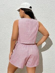 Comfortcana Bộ áo vest và quần short kẻ sọc đỏ cỡ lớn, trang phục thường ngày mùa hè cho lễ tốt nghiệp, tựu trường, trang phục giáo viên mùa thu/đông. - Đỏ - Xem 8