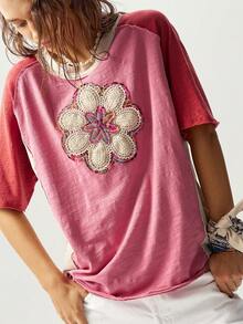 Bohemela 休闲针织撞色圆领宽松大码短袖T恤 - 彩色 - 查看 1