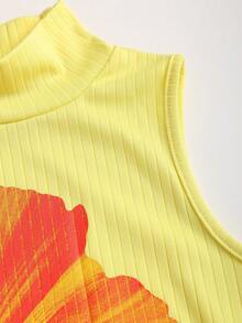 Sweetra 夏季度假活力花卉印花高领黄色背心 - 黃色 - 查看 3