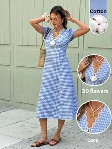 Serisse 女士格子短袖中长连衣裙 - 彩色 - 查看 5