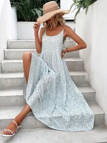 Breezaya Đầm Maxi In Hoa Buộc Vai Nhiều Lớp Viền Ren Maxi Trang Phục Đi Biển Cho Nữ - trắng - Xem 4