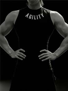 RISE LYT 男士字母印花休闲健身运动背心 - 黑色 - 查看 3