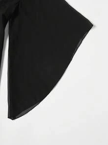 GlowEve Đầm nữ cổ chữ V, phối ren hoa, tay loe, chất liệu chiffon mỏng, eo thon, thích hợp cho mùa xuân/hè. - màu đen - Xem 3