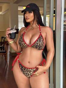 Swim SXY Plus Size Women Leopard Print Sequin Sexy Bikini Two Pieces Swimwear - Multicolor - View 4