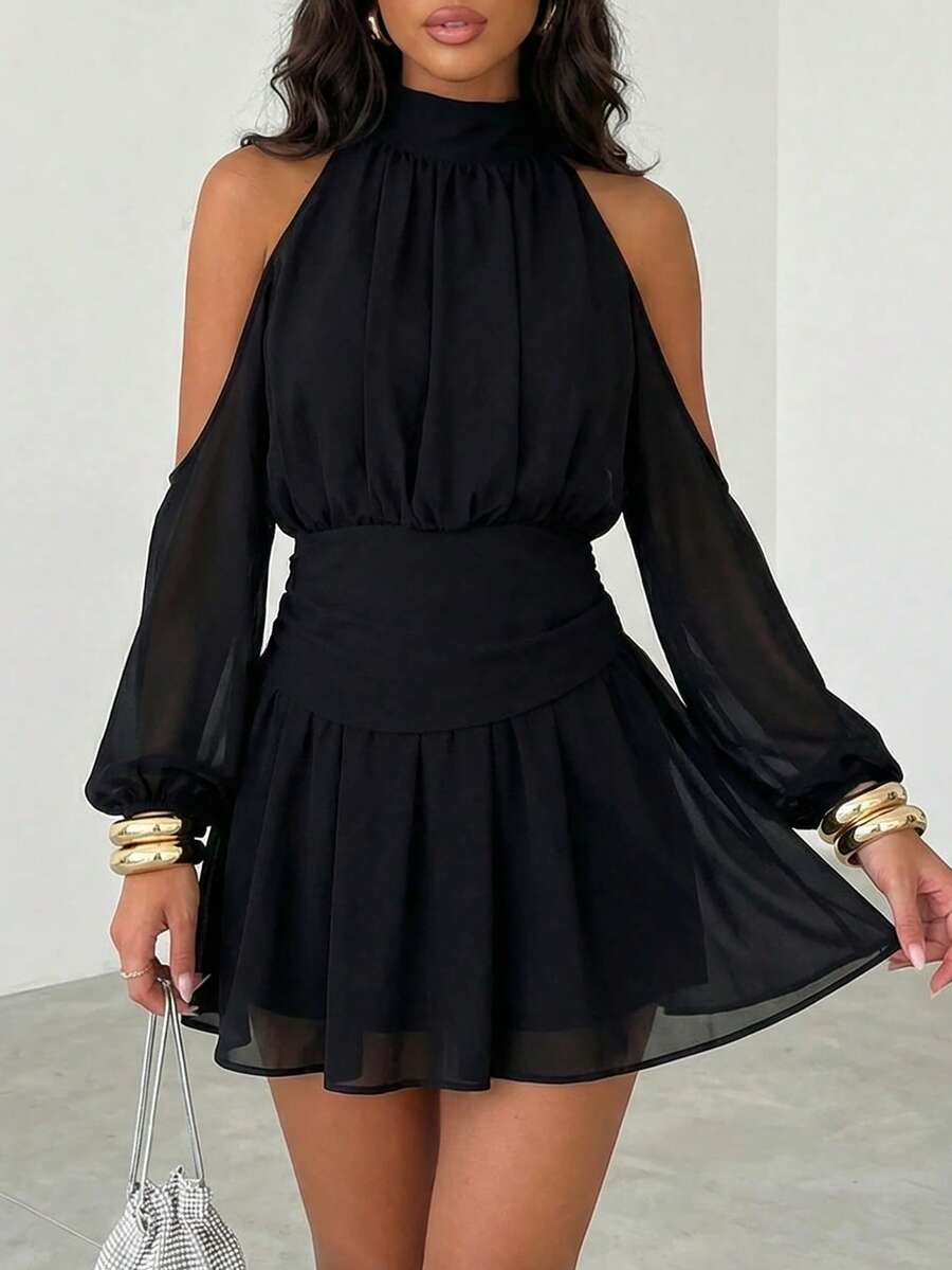 Firerie Đầm ngắn voan thanh lịch cổ buộc dây hở vai dành cho nữ, thích hợp cho những buổi hẹn hò mùa hè.