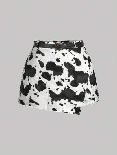SHEIN MOD Plus Size Women's Fashionable Western Style Cow Print Shorts