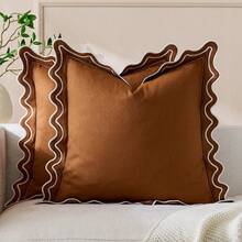 18X18inch Matte Black And White Wavy Embroidered Outdoor Pillow Cover, Waterproof Material, 18x18inch Beautiful Decorative Pillow, Suitable For Sofas, Porches And Patio Furniture. - Coffee Brown - View 7