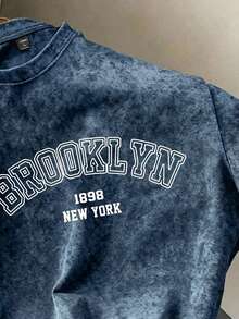 Manfinity Joysei Men's 60% Cotton Washed Blue Short Sleeve T-Shirt - Blue - View 2