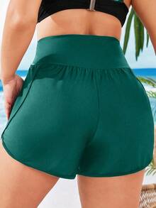 Swim Vcay Short Asymmetrical Size For Summer Bikini Solid Color - Green - View 2